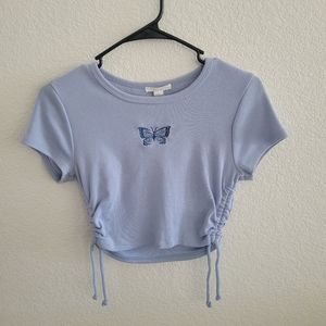 Blue Cropped Butterfly Top
